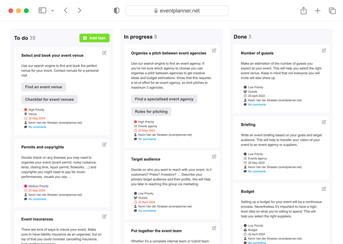 Screenshot der Veranstaltungssoftware von eventplanner.net.