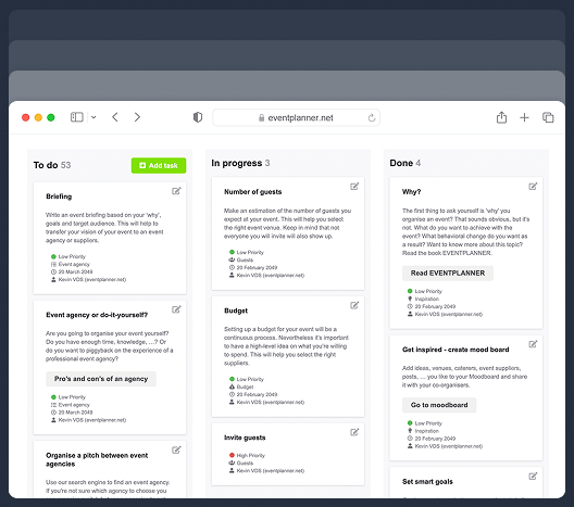 Screenshot des Checklisten-Tools für das Event-Projektmanagement.