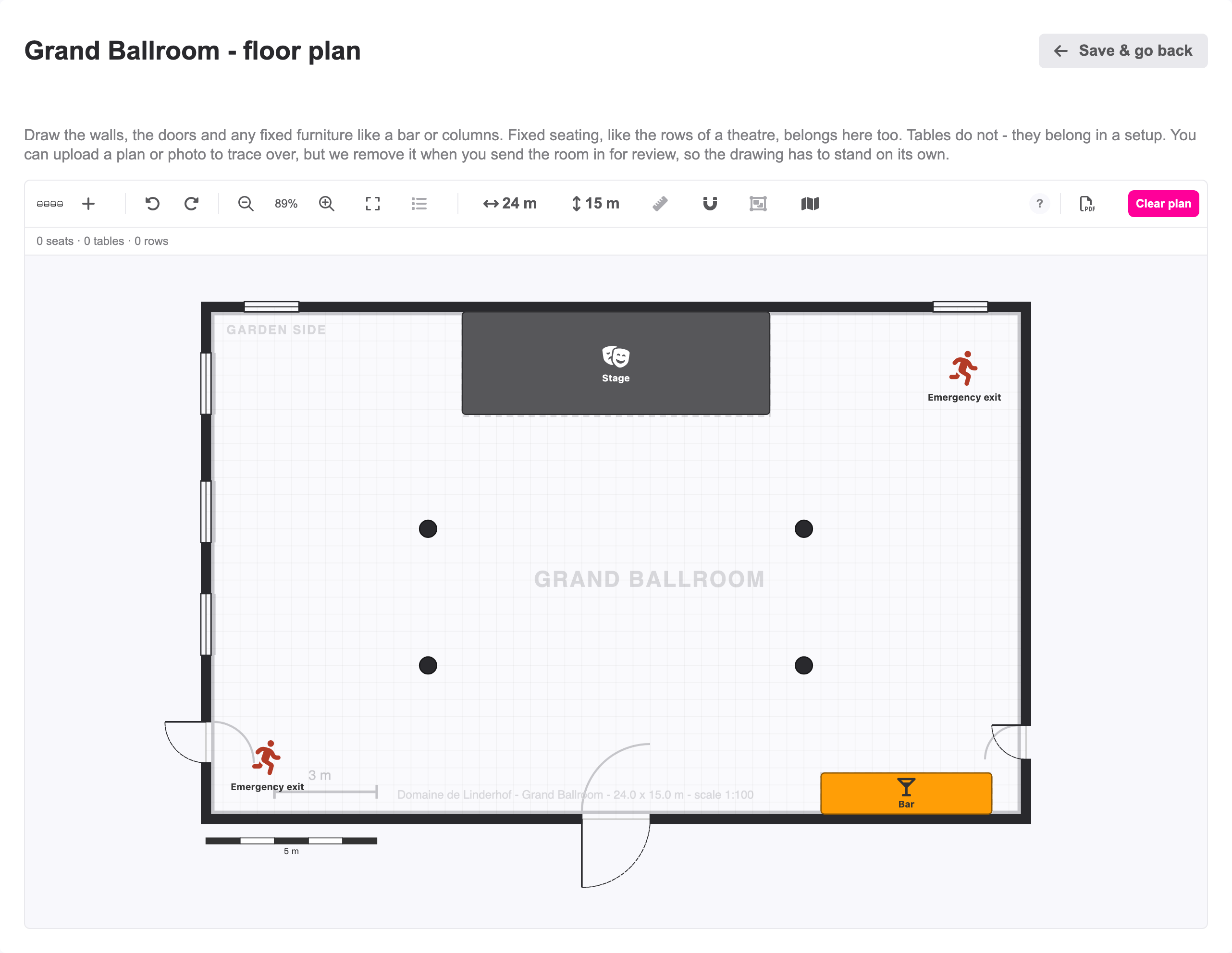 Den Saalplan des Raums über dem Plan der Location zeichnen